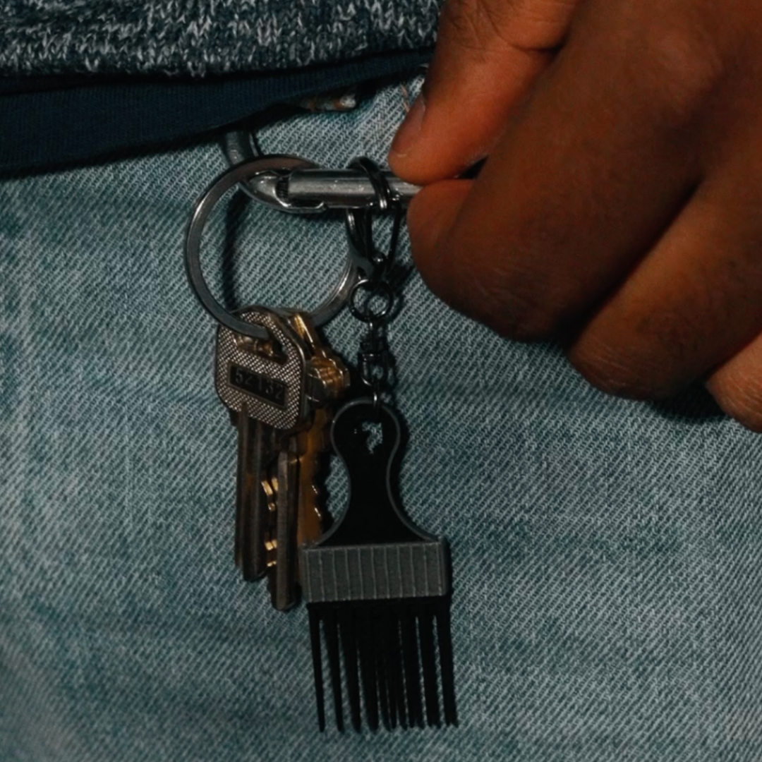 Hair Pick Keychain - Black Sisyphus